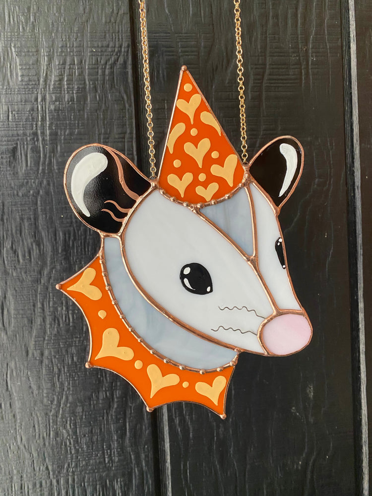 Orange Lovely Opossum Stained  Glass Suncatcher