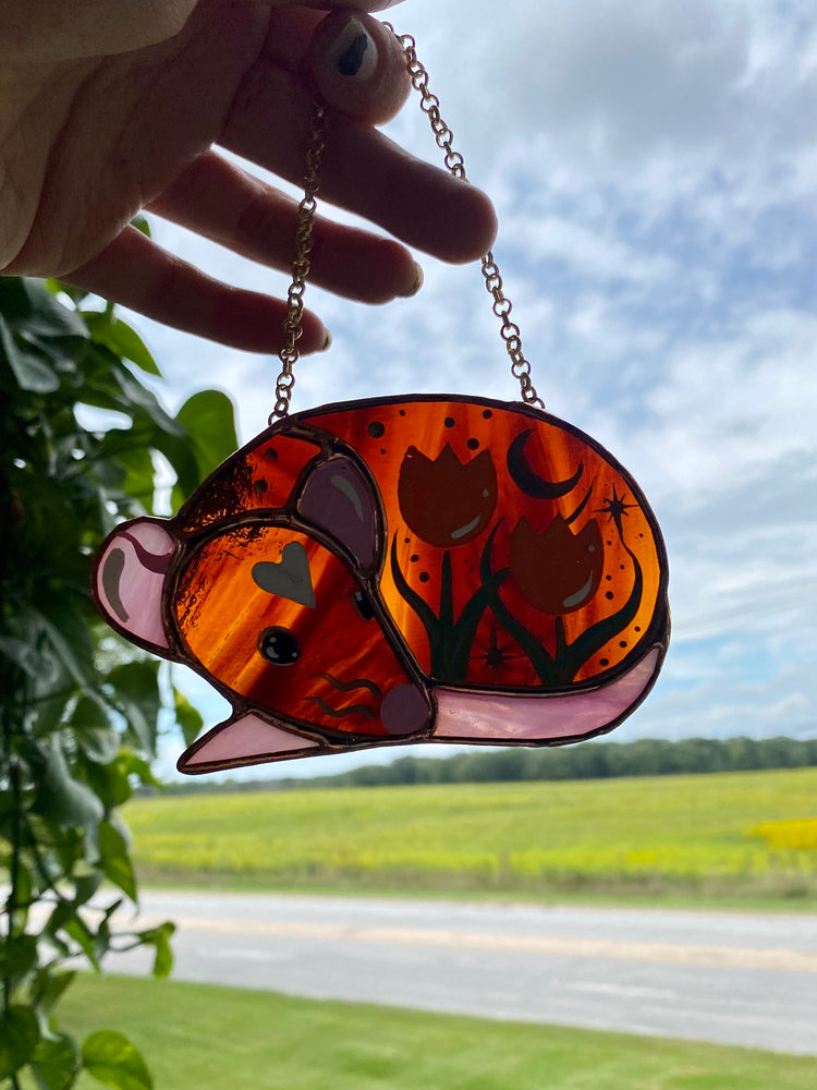 Brown Tulip Rat Stained Glass Ornament