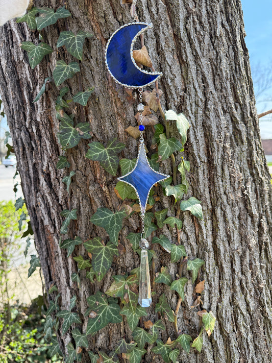 Blue and Silver Sun and Moon Suncatcher