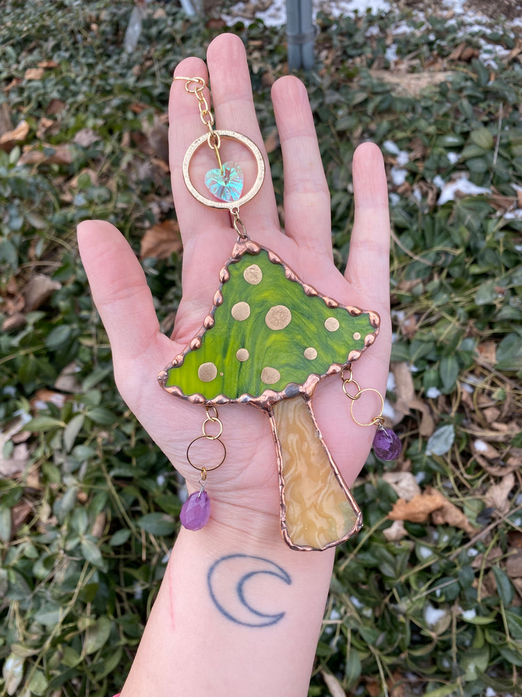 Green Mushroom Stained Glass Suncatcher