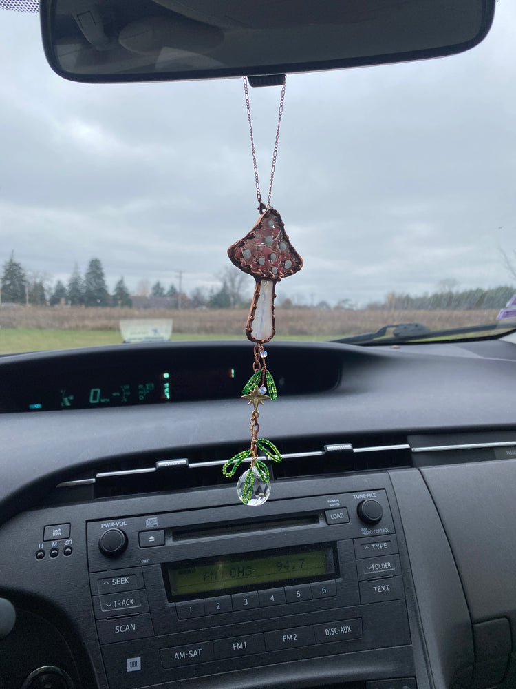 Pink Mushroom Stained Glass Car Charm