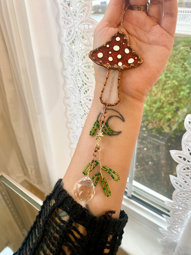 Pink Mushroom Stained Glass Car Charm