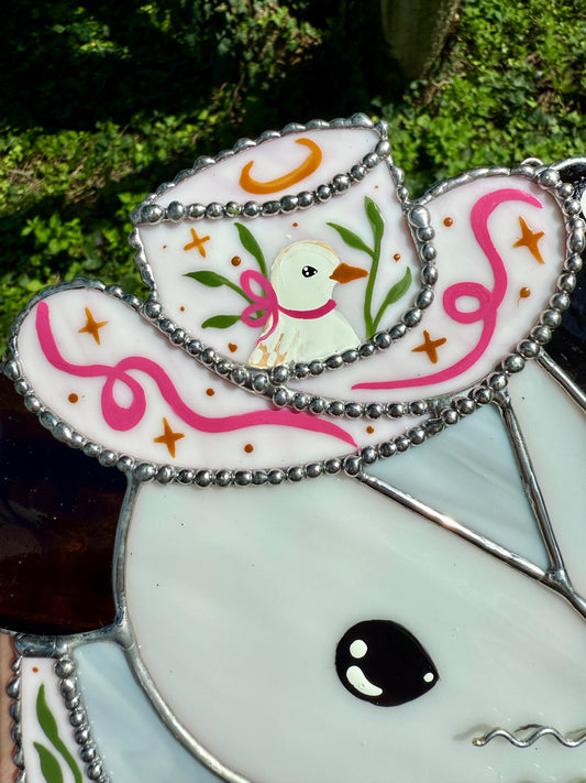Pink Pigeon Opossum Stained Glass Suncatcher