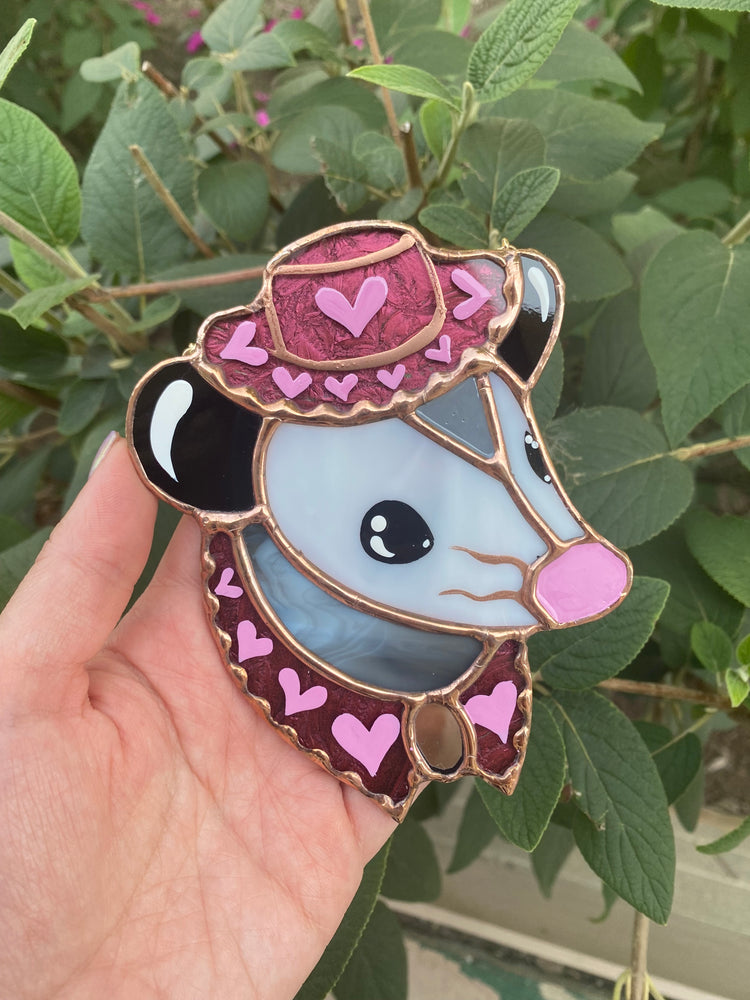 Mini Pink Pony Opossum Stained Glass Ornament