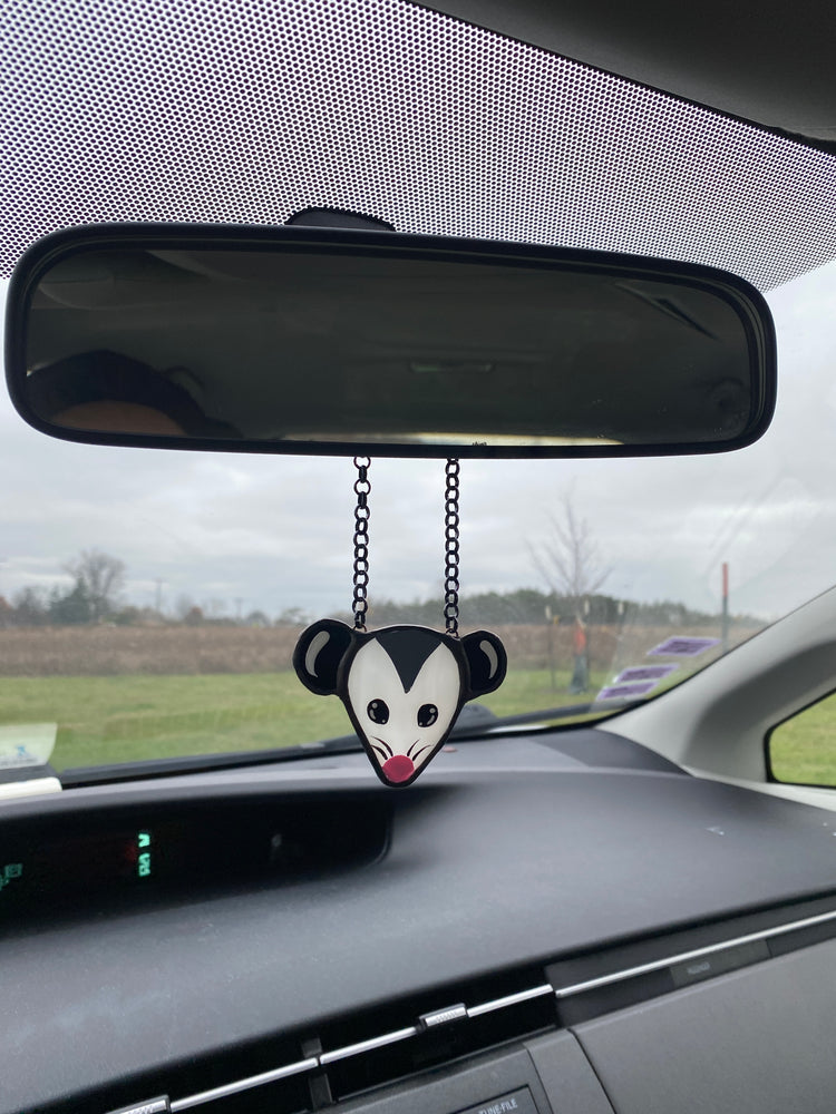 Simple Opossum Stained Glass Car Charm