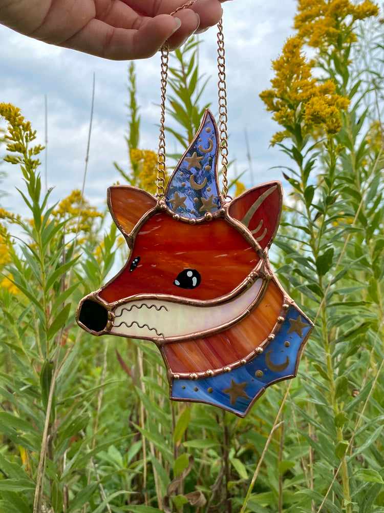 Purple Swirl Mini Wizard Fox Stained Glass Suncatcher