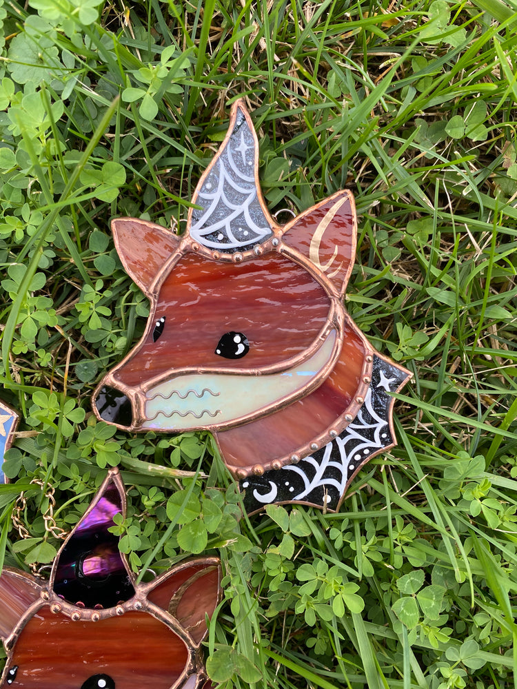 Spiderweb Mini Wizard Fox Stained Glass Suncatcher