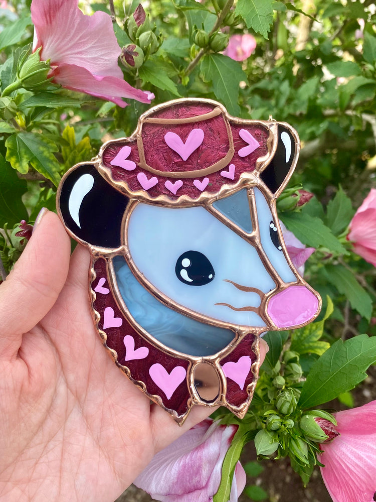 Mini Pink Pony Opossum Stained Glass Ornament