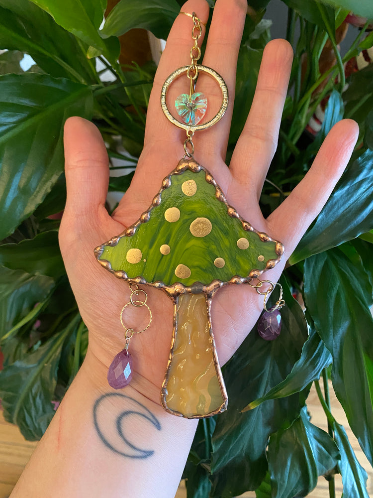 Green Mushroom Stained Glass Suncatcher