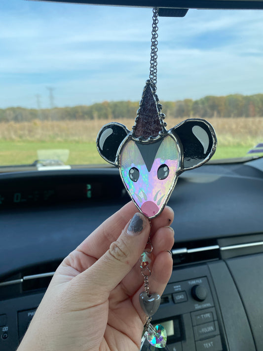 Purple Opossum Stained Glass Charm