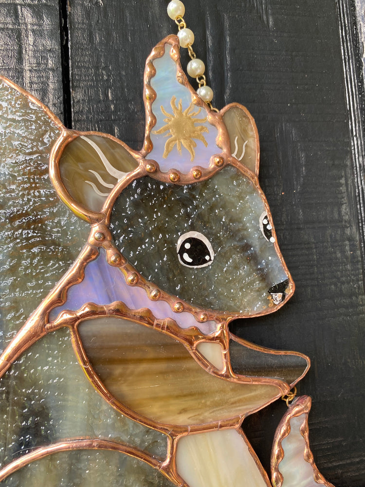 Moon Squirrel Wizard Stained Glass Suncatcher