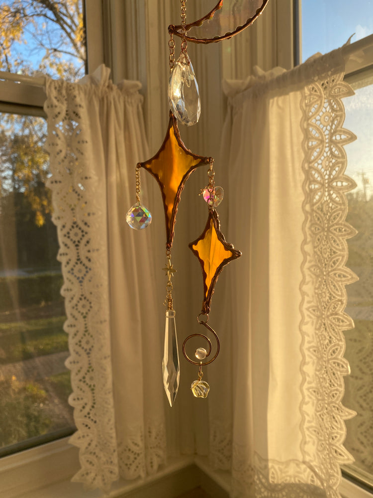 Moon and Stars Stained Glass Suncatcher