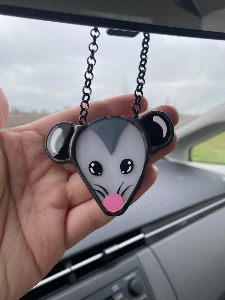 Simple Opossum Stained Glass Car Charm