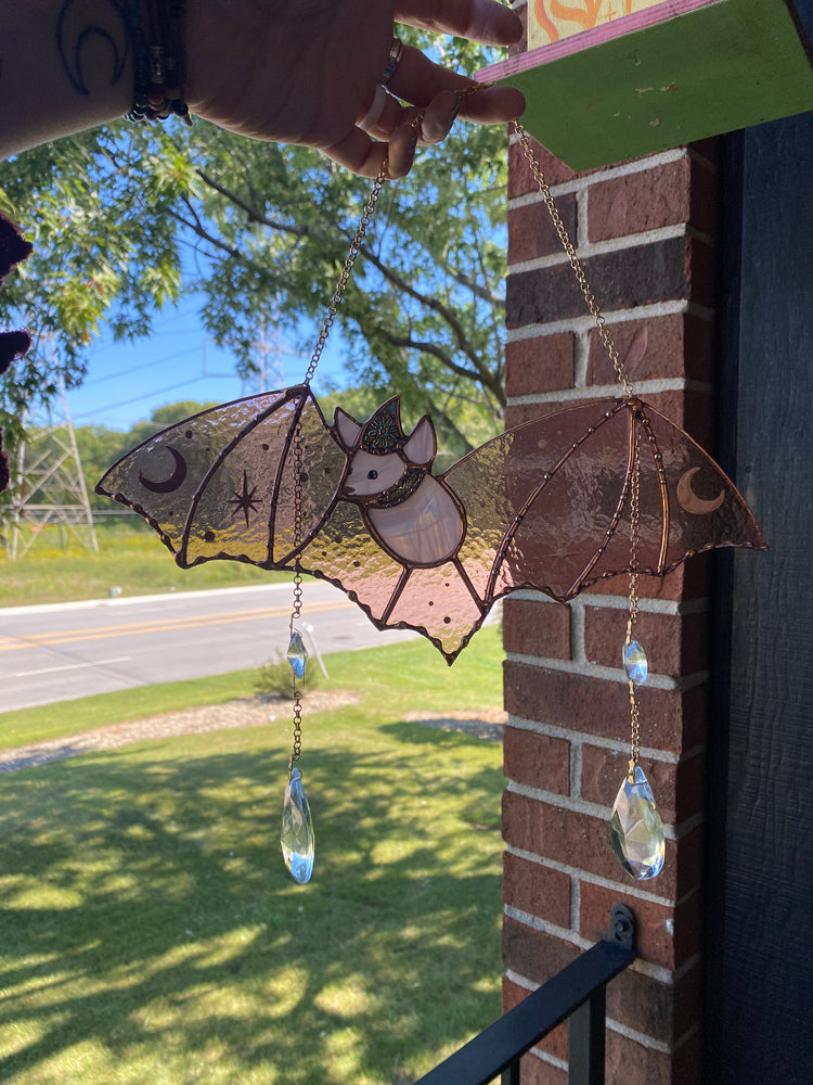 Dusty Purple Wizard Bat Stained Glass Suncatcher