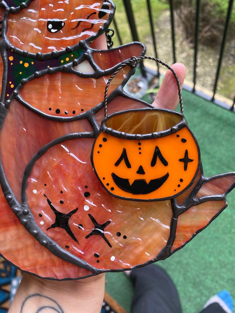 Trick-or-Treat Squirrel Stained Glass Suncatcher