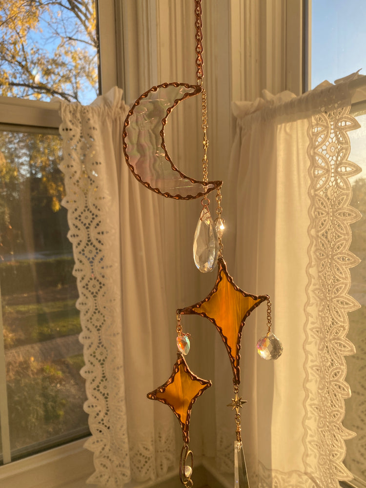 Moon and Stars Stained Glass Suncatcher