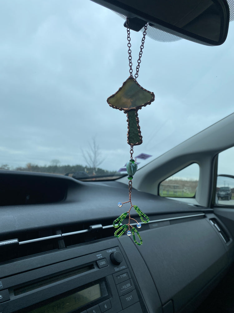 Emerald Mushroom Stained Glass Car Charm