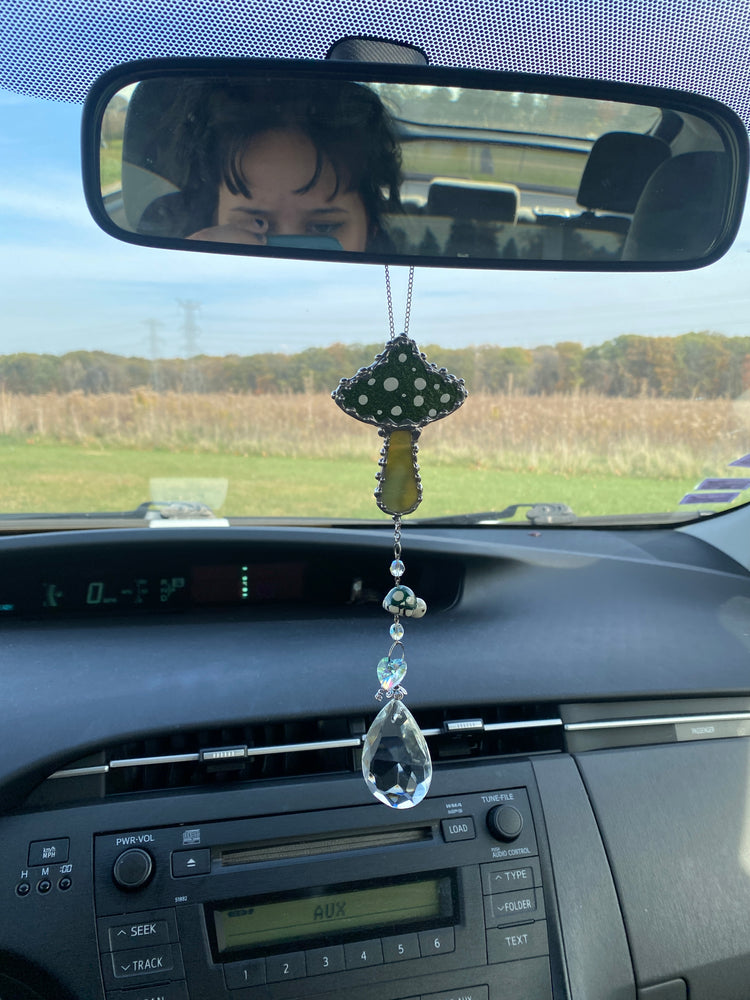 Green Mushroom and Turtle Stained Glass Charm