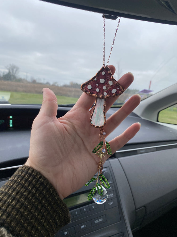 Pink Mushroom Stained Glass Car Charm