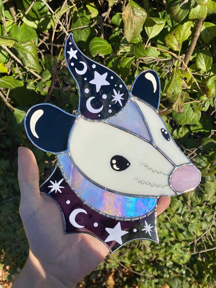 Purple Starry Opossum Stained Glass Suncatcher