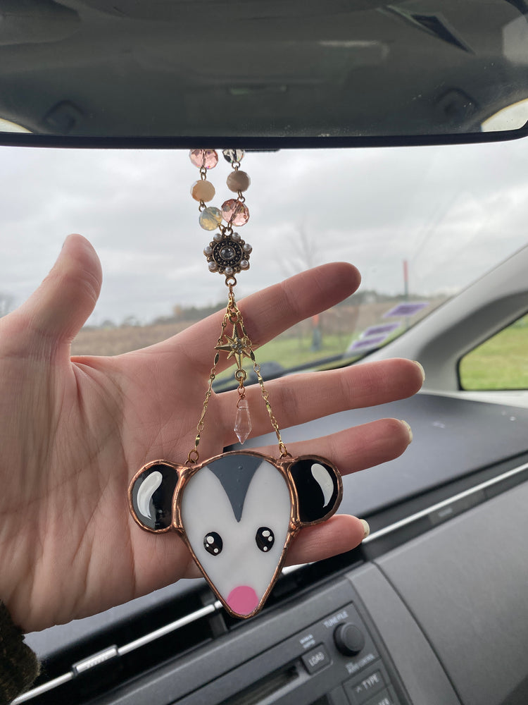 Ornate Opossum Stained Glass Car Charm