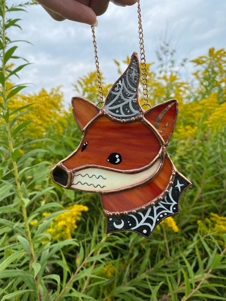 Spiderweb Mini Wizard Fox Stained Glass Suncatcher