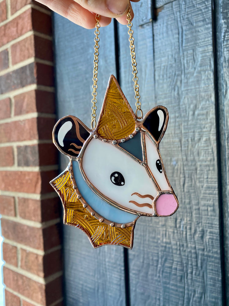 Mini Goldenrod Wizard Opossum Stained Glass Suncatcher