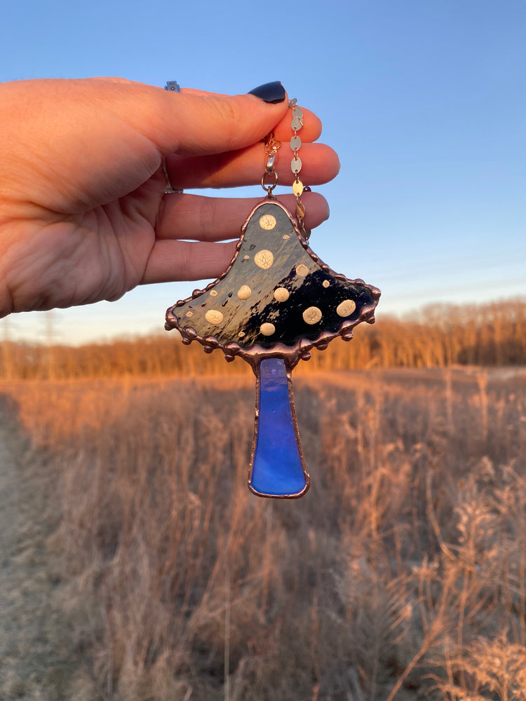 Blue Mushroom Stained Glass Ornament