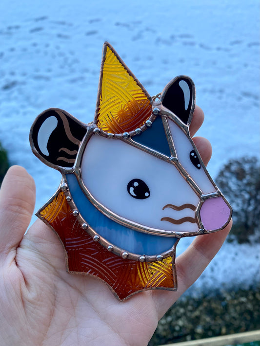 Mini Goldenrod Wizard Opossum Stained Glass Suncatcher