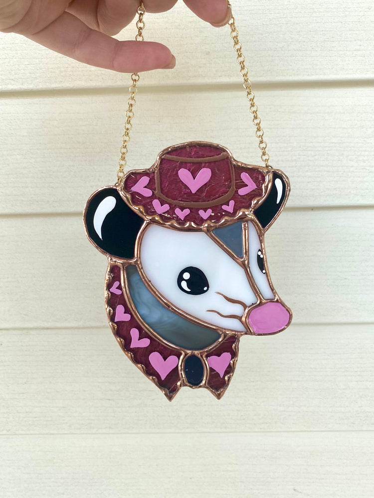 Mini Pink Pony Opossum Stained Glass Ornament