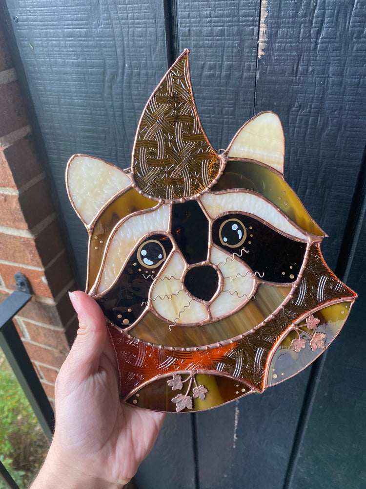 Golden Wizard Raccoon Stained Glass Suncatcher