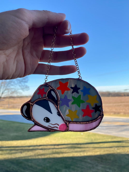 Mini Starry Opossum (ver2) Stained Glass Suncatcher Ornament