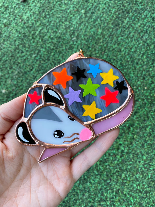 Mini Starry Opossum (ver2) Stained Glass Suncatcher Ornament