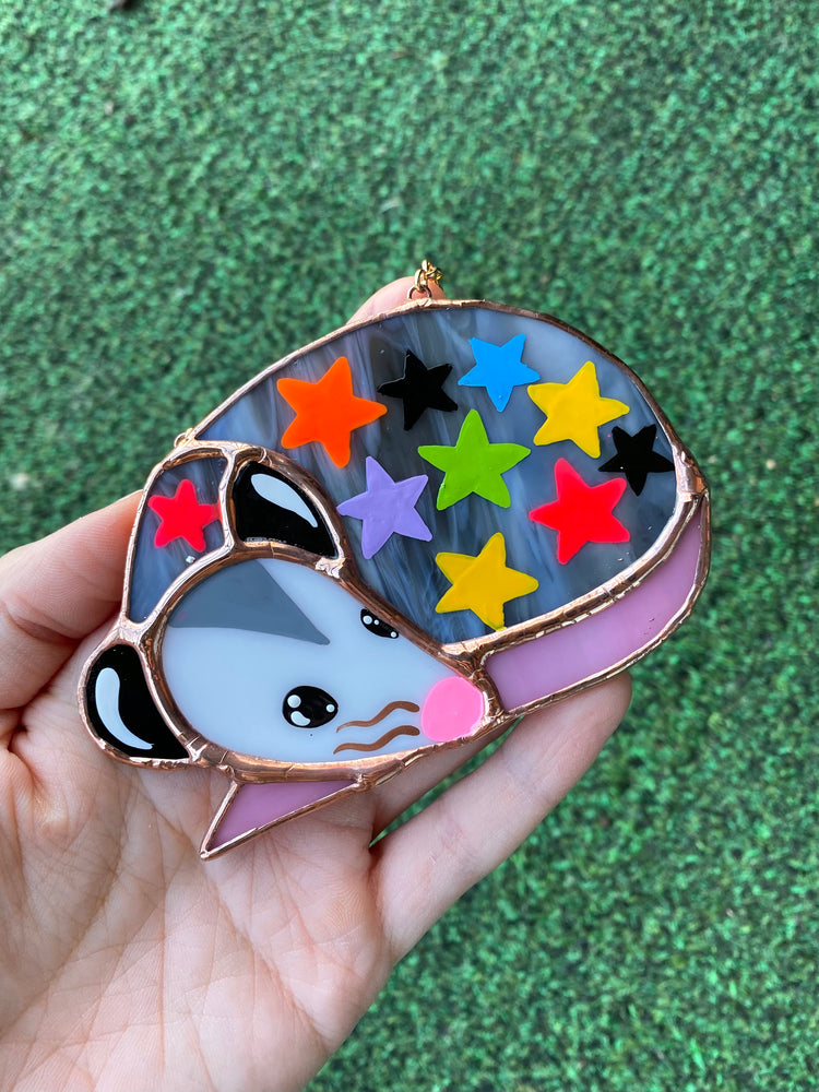 Mini Starry Opossum (ver2) Stained Glass Suncatcher Ornament