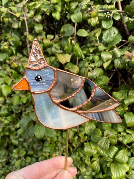 Tinfoil Hat Pigeon Stained Glass Planter Stake