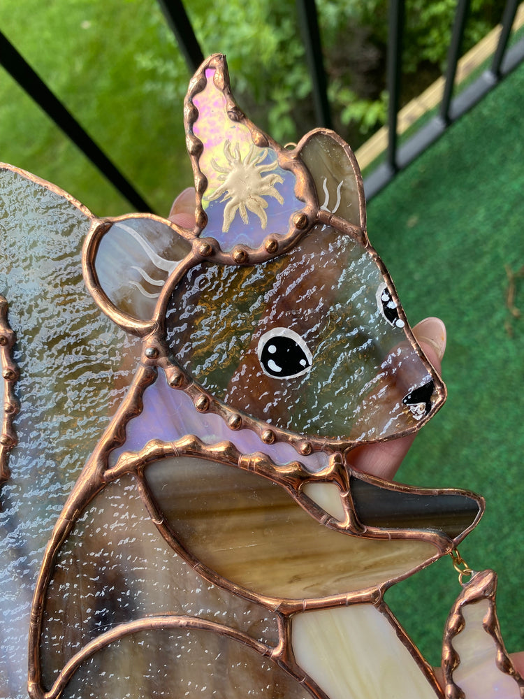 Moon Squirrel Wizard Stained Glass Suncatcher