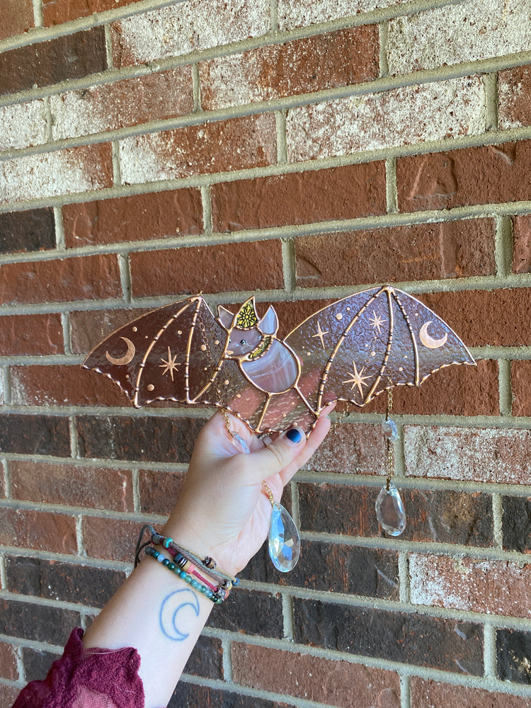 Dusty Purple Wizard Bat Stained Glass Suncatcher