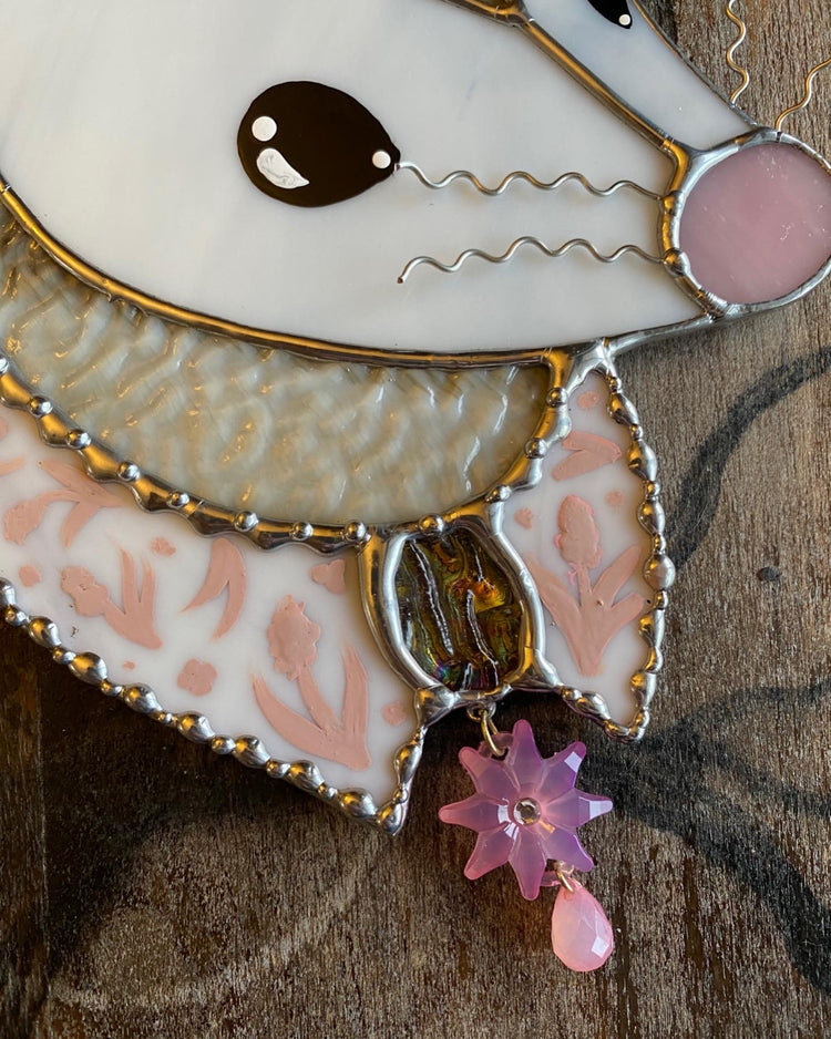 Baby Pink Cowgirl Opossum Stained Glass Suncatcher