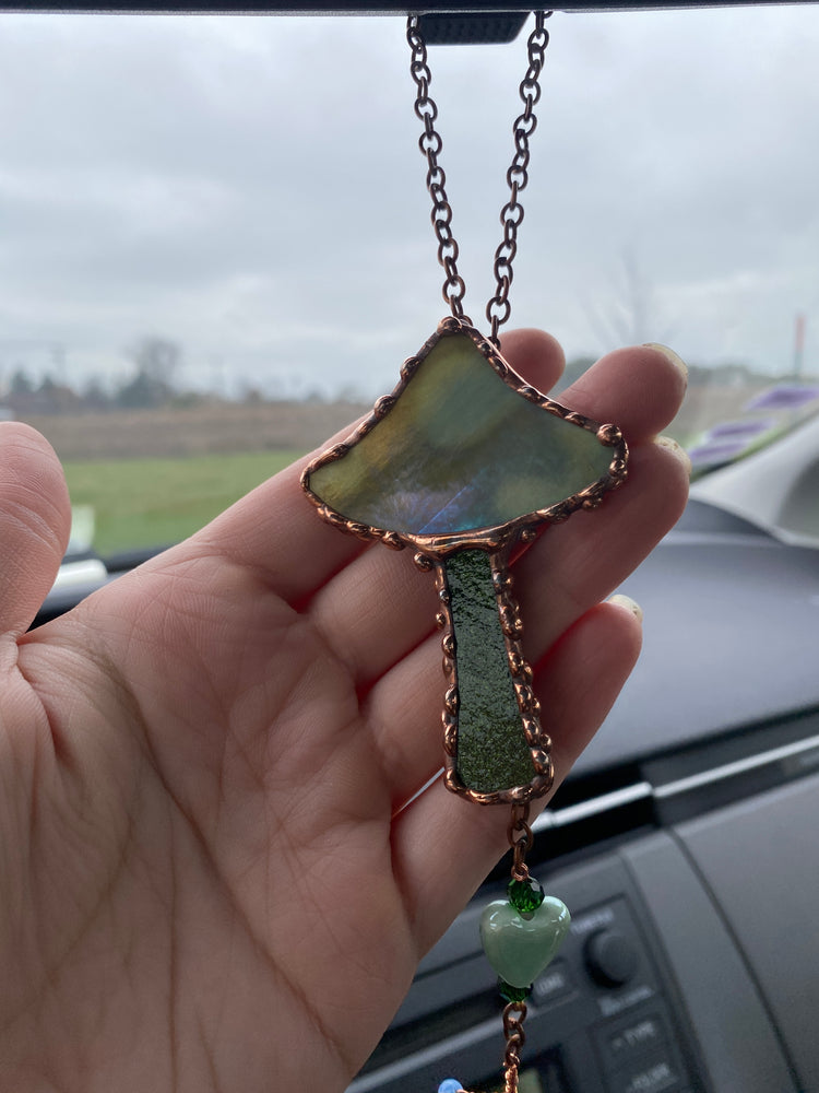 Emerald Mushroom Stained Glass Car Charm