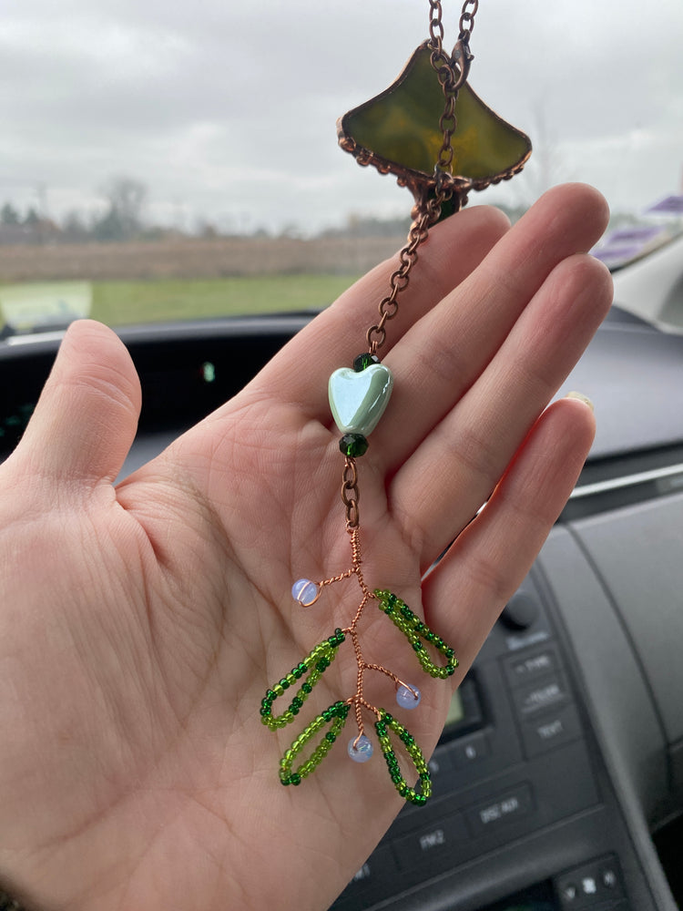 Emerald Mushroom Stained Glass Car Charm