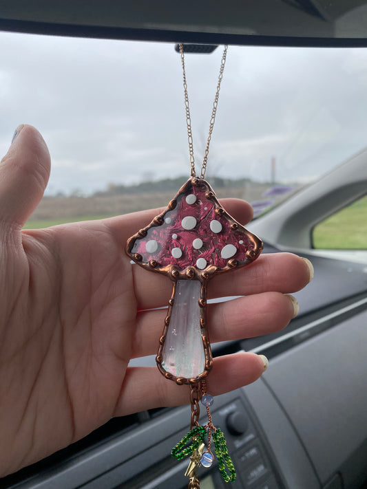 Pink Mushroom Stained Glass Car Charm