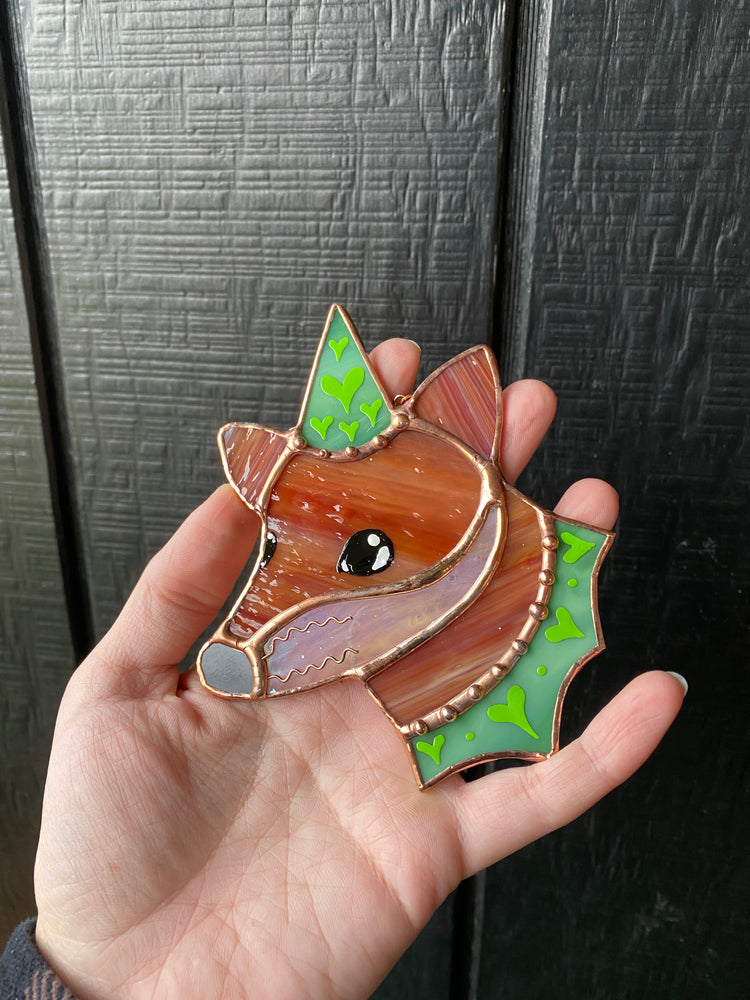 Green Wizard Fox Mini Stained Glass Suncatcher