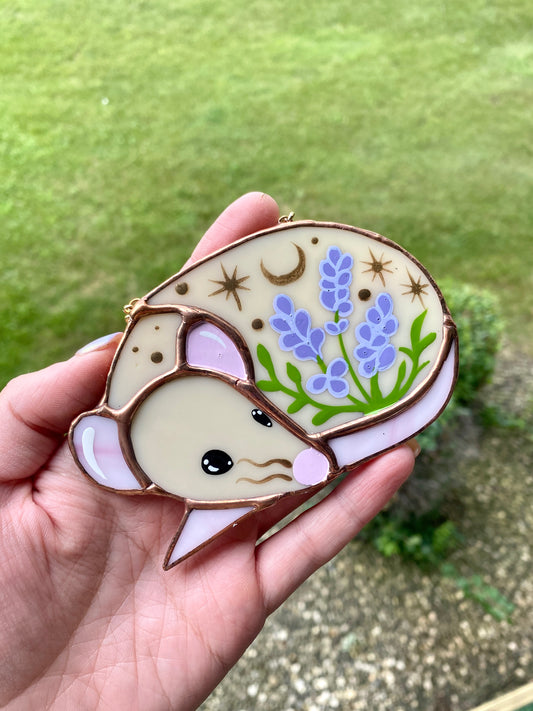 Mini Tan Lavender Rat Stained Glass Ornament