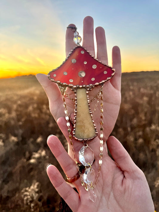 Red Mushroom Stained Glass Suncatcher