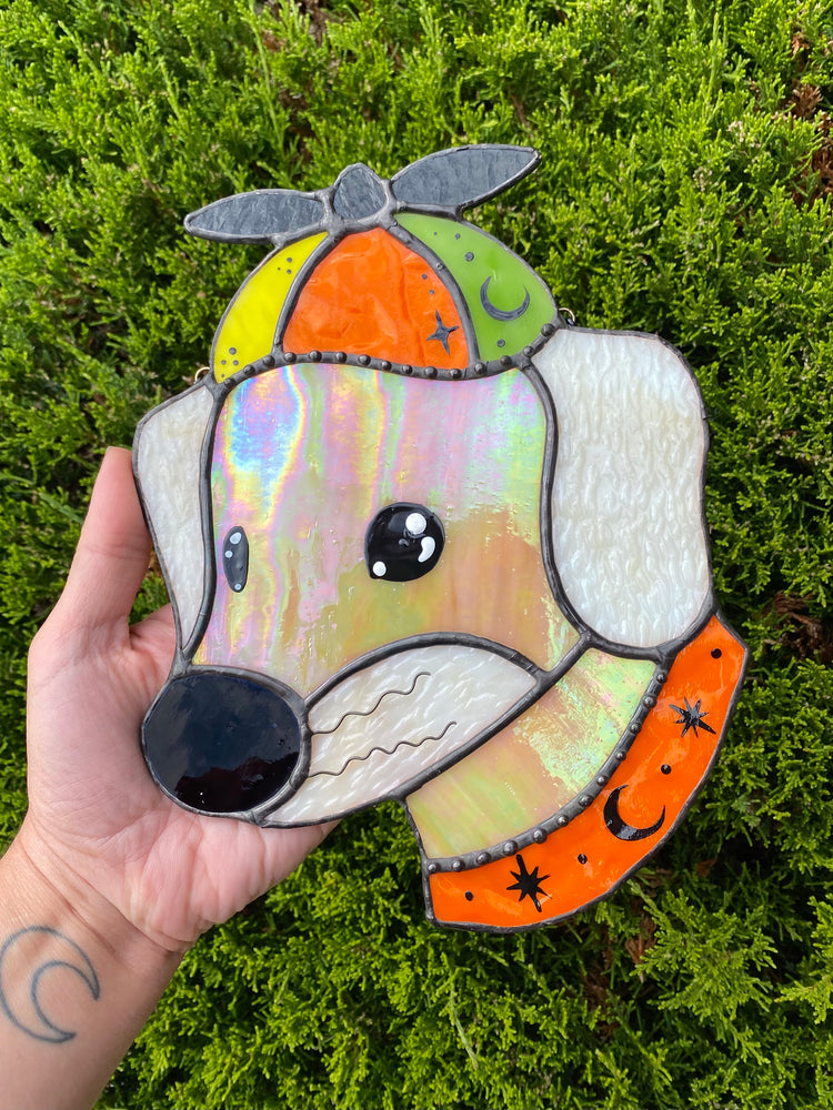 Helicopter Hat Dog Stained Glass Suncatcher