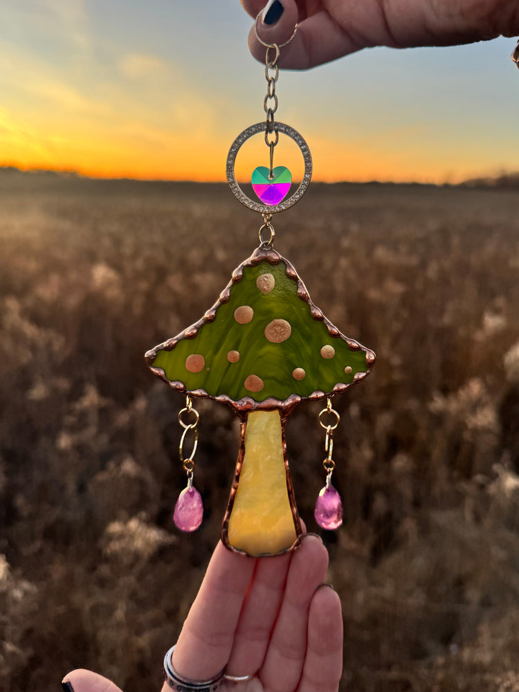 Green Mushroom Stained Glass Suncatcher