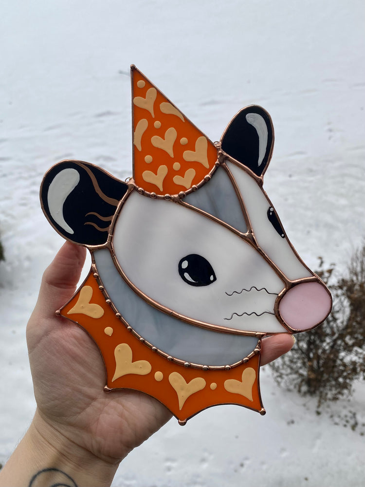 Orange Lovely Opossum Stained  Glass Suncatcher