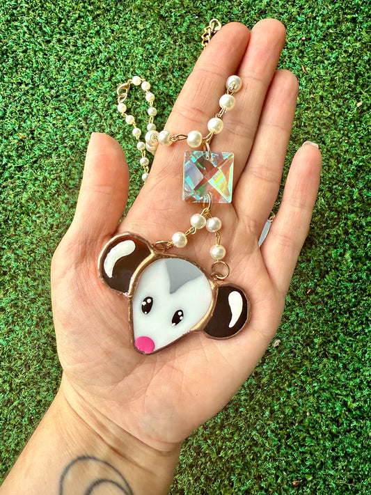 Pearl and Jewel Opossum Stained Glass Charm