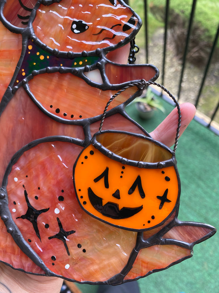 Trick-or-Treat Squirrel Stained Glass Suncatcher