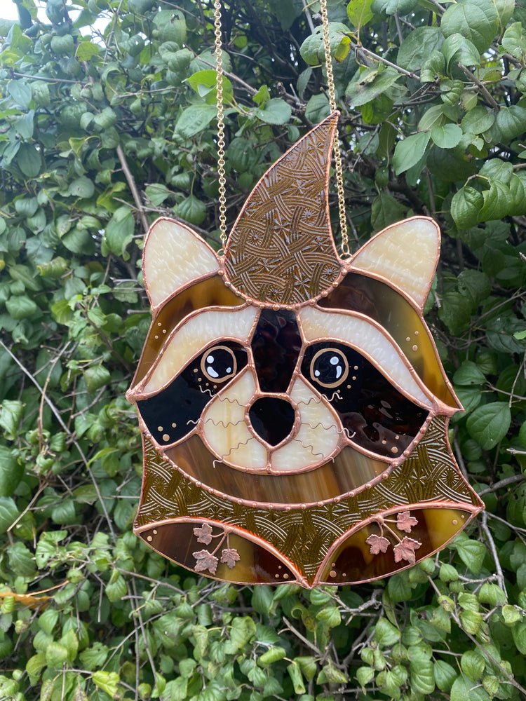 Golden Wizard Raccoon Stained Glass Suncatcher